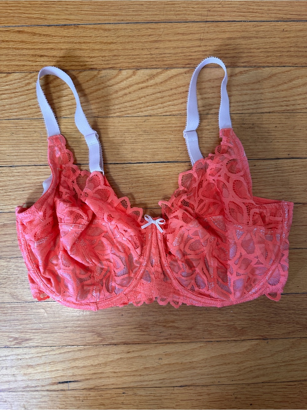 Panache Allure Coral Lace Underwire Bra with White Straps
